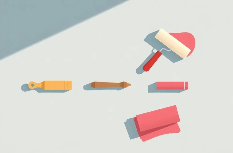 Outils de peinture disposés dans l'ordre des étapes du chantier