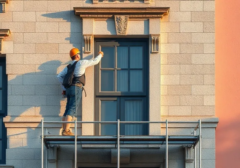 Ravalement de façade en pierre, nettoyage et application d'enduit
